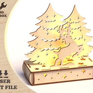 Christmas scene - Deer - laser cut files. Christmas design patterns. New Year decor template for cnc laser routers in DXF SVG formats