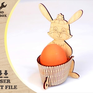 Bunny egg stand - laser cut files. Easter craft kits for kids. SVG DXF templates egg holder. Vector plans for CNC. Easter bunny boxes