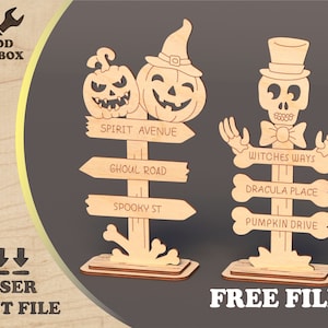 Figurki na Halloween - pliki wycinane laserowo. Dekoracje na imprezę Halloween. Figurki w formacie DXF na stojaku. Wzór SVG, plan wektorowy dla CNC