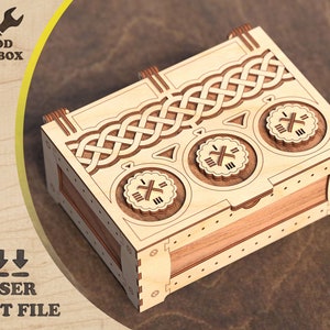 Cofre com fechadura de combinação - arquivos cortados a laser. Caixa de madeira de modelo medieval, arquivo cortado a laser SVG, arquivo cortado a laser de caixa-forte, projeto CNC