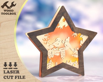 Laser Cut Christmas Star SVG | Night Lightbox Template | Wooden Holiday Decor | New Year Gift Idea | Festive Star Lamp