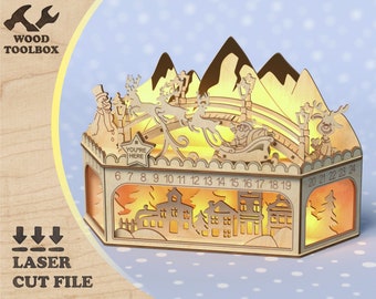 Weihnachts-Adventskalender - Lasercut-Dateien. Weihnachtstage DXF, CDR, SVG. Countdown-Kalender Laser-Cutting, Weihnachtsvorlage