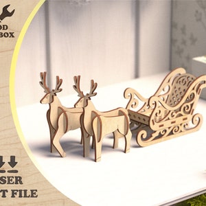 Christmas Scene - Deers with Sledge - laser cut files. Wooden template / SVG pattern / vector plan CNC / Christmas design ideas / Xmas decor