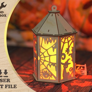 Halloween Lantern - laser cut file - haunted lantern SVG / Halloween scene / Spooky nightlight /vector files for laser cutting and engraving