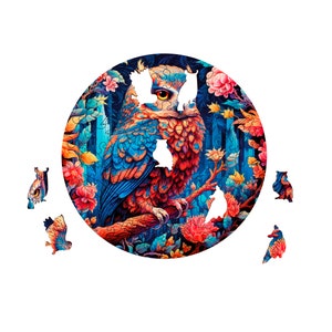 Búho - redondo 200x200- Rompecabezas - archivos cortados con láser / Rompecabezas de formas de animales, Rompecabezas de regalos, Rompecabezas de colores de formas, Patrones para corte por láser