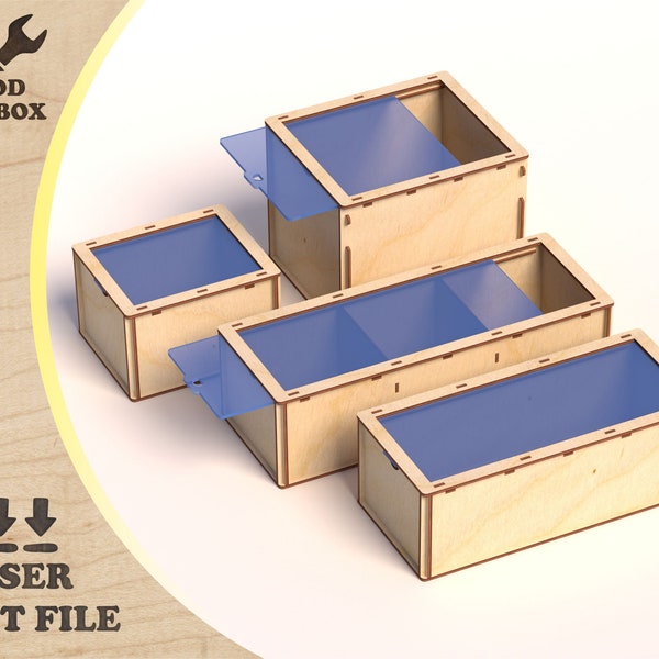 Sliding lid boxes - laser cut files. Wooden packing / SVG pattern wooden box / DXF DIY template / vector files / organizers for small things