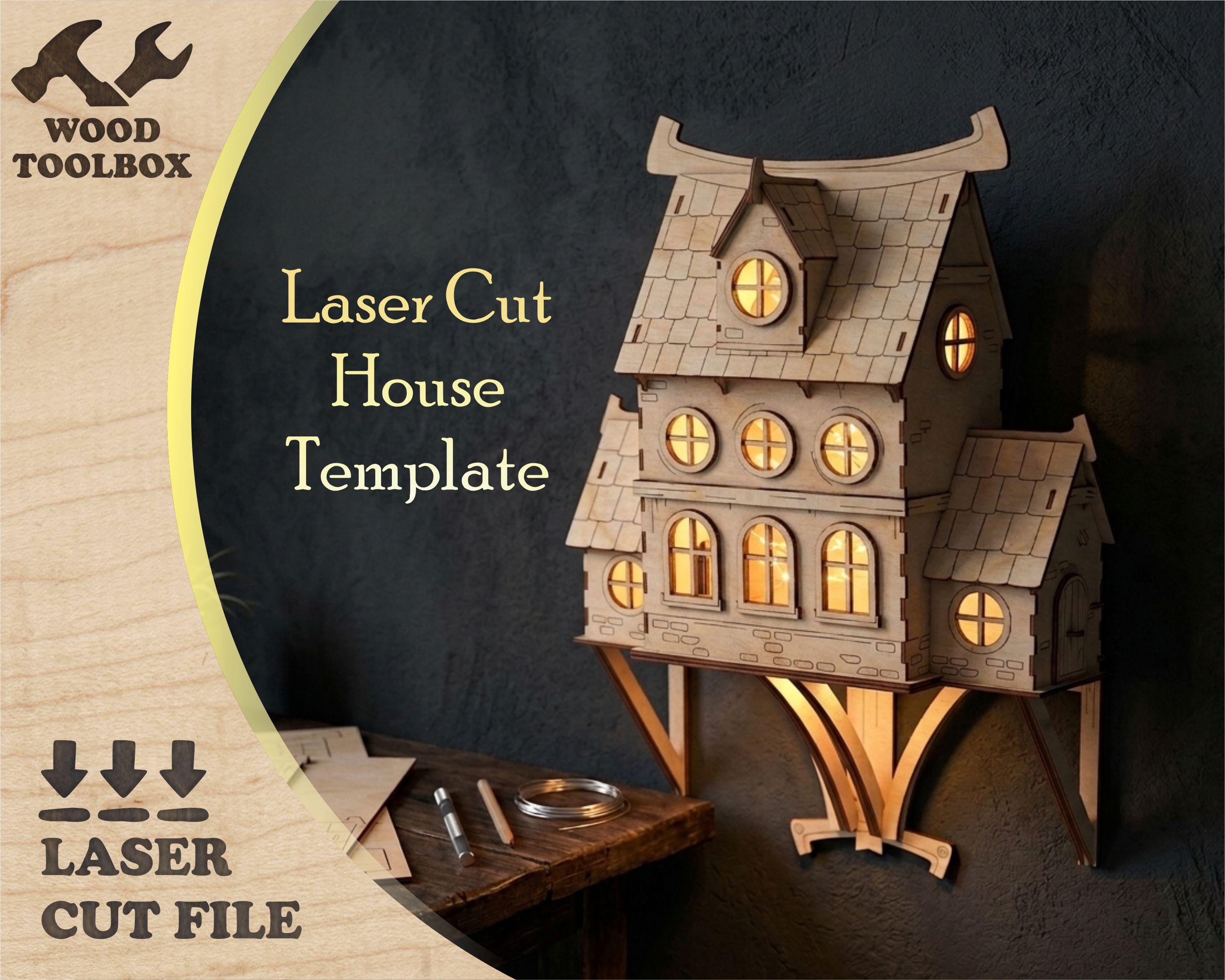 Laser Cut Wooden House SVG Template for DIY Fairy Lamp Decor With CNC ...