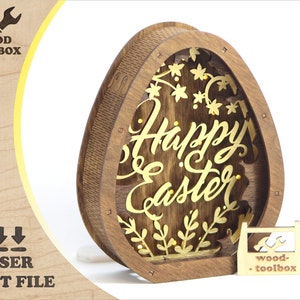 Osterei Lightbox SVG | Laser-Cut Frohe Ostern Nachtlicht | Spring Holiday Decor-Datei für Glowforge & CNC