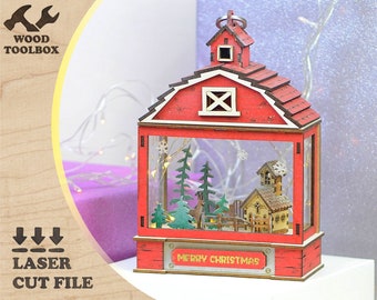 Christmas barn lantern - Laser Cut Files - SVG+DXF+PDF+Ai - Christmas design laser files - New year gift - Wooden night light- Cnc Files