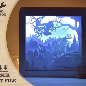 Moonlight Winter Scene SVG | Laser Cut Light Box Template | Christmas Village Shadow Box | DIY Decor File
