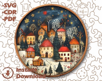 Winterdorf Puzzle Laser Cut Datei (Digitaler Download)
