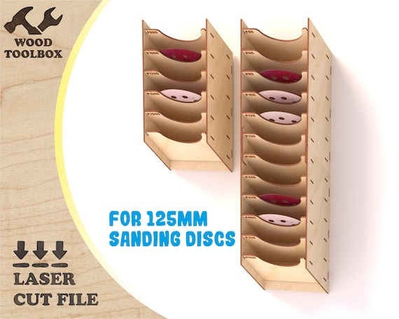 Box for sanding discs - files for laser cutting. Holder for grinding wheels. Desk template holder. Pattern for the carpenter's table