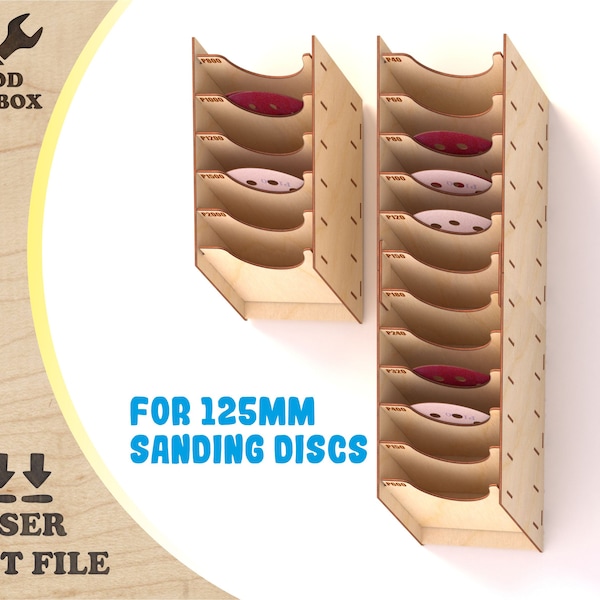 Box for sanding discs - files for laser cutting. Holder for grinding wheels. Desk template holder. Pattern for the carpenter's table