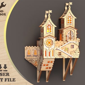 Castello sospeso - Decorazione murale - File tagliati al laser. Castello sospeso magico - File per taglio e incisione laser, Piani vettoriali per CNC