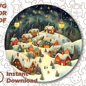 Christmas scene - Jigsaw puzzles - Laser cut file. Christmas village - Wooden Puzzle in gifts box - 3 boxes for packing puzzles