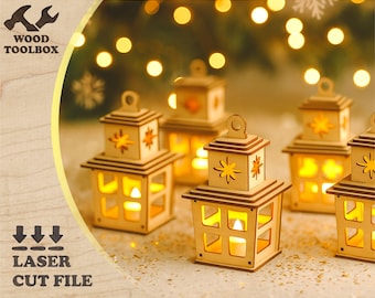 Christmas Lantern Laser Cut File – SVG Wooden Candle Holder Template, Tea Light Box, Glowforge Project, Holiday Decor SVG
