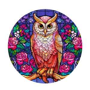 Búho - redondo 200x200- Rompecabezas - archivos cortados con láser e impresión uv CDR SVG Formatos PDF