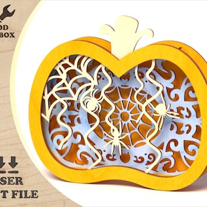 Halloween pumpkin - laser cut files. Halloween light box vector plan CNC, Plywood halloween design SVG for laser, Wooden nightlight pattern
