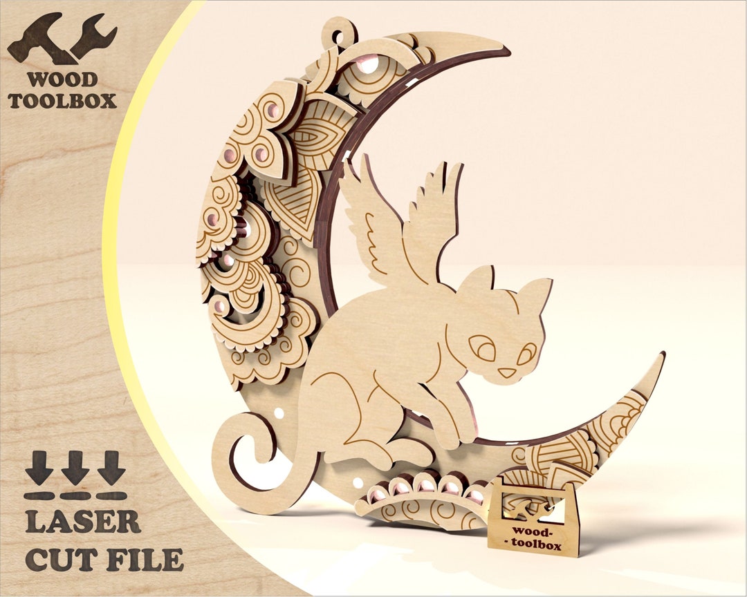 Winged Cat Laser Cut Files. Christmas Tree Decoration. Christmas