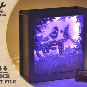 Winter Night Shadow Box SVG | Christmas Village Laser Cut File | Light Box Template | Glowforge DXF for DIY Lamp