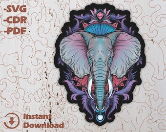 Elefante - Rompecabezas - Archivo cortado por láser. Rompecabezas de madera SVG, Archivo vectorial para impresión UV, Rompecabezas, Rompecabezas de plantillas, Descarga instantánea