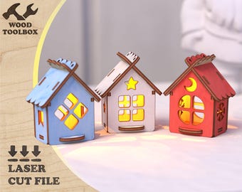 Vila de Natal cortada a laser: casas de Natal iluminadas SVG DXF (download digital)