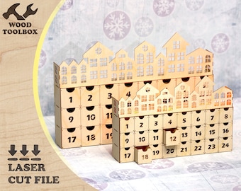 Christmas Advent Calendar - laser cut files. New Year's decoration. Christmas House / Сountdown calendar / Wooden pattern SVG / Template DXF