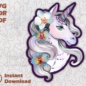 Unicorn - Puzzle jigsaw - laser cut files / Animals Shape Puzzle, Gift Puzzle, Cat Shape Colorful Wooden Puzzles, Patterns for laser cutting
