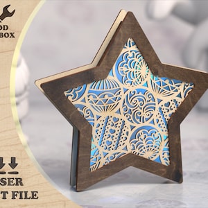 DIY Star Lightbox SVG | Laser Cut Christmas Night Lamp | Wooden Holiday Lantern | Glow Decor | New Year Gift Template