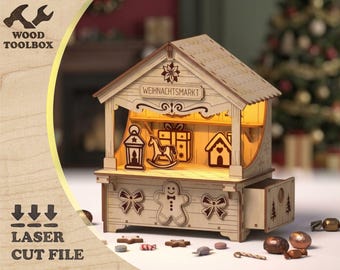 Weihnachtsmarkt Christmas Market Laser Cut File, Christmas Village SVG DXF, Wooden Holiday Stand, Gingerbread Booth Digital Download