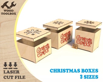 Christmas Eve Box SVG | Laser Cut File for 3 Sizes | Wooden Gift Box Template | Glowforge Christmas Box | DIY Holiday Gift Box