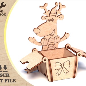鹿の卵カート - レーザーカットファイル。CNC およびレーザーカット用のイースターかわいい動物ホルダー SVG ベクターテンプレート。木材カット用テンプレート - CDR Ai PDF