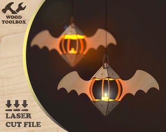 Halloween Bat Lamp - laser cut files. 3d Wooden lamp SVG / Halloween Nightlight pattern. Vector files for CNC routers - Ai, Dxf, Pdf, Cdr