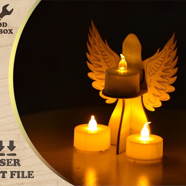 Candlestick Angel - fichiers découpés au laser. Modèles SVG de Noël. ange de Noël. Bougeoir. Décor de Noël en bois Formats DXF PDF Ai