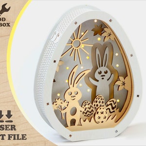 Lime laser avec veilleuse de Pâques | Lightbox SVG 3D en forme d'oeuf | Projet DIY Glowforge avec Joyeuses Pâques pour la décoration intérieure