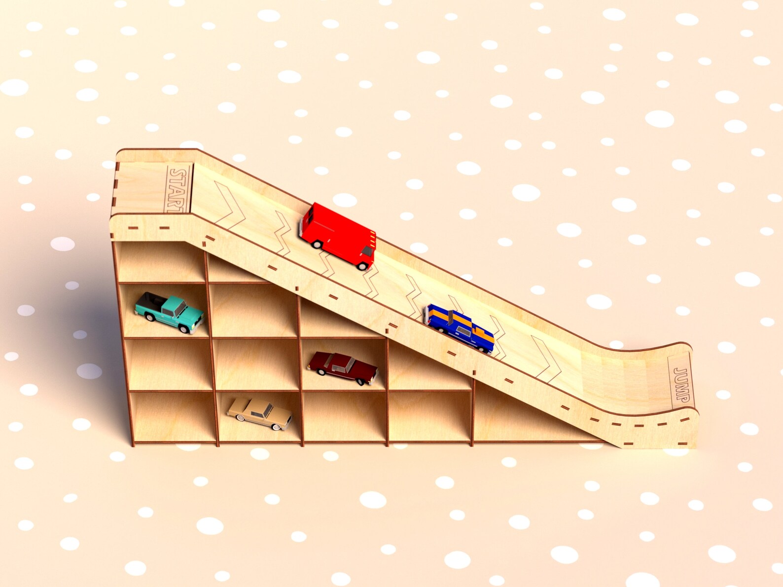 Pdf Ramp Toy Pattern Laser Cut Files Jumping Ramp With Parking Garage for Toy Cars for Kids ...