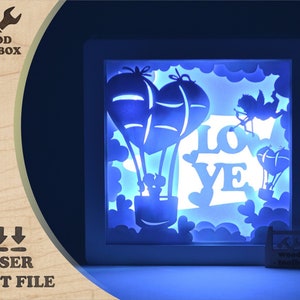Scatola luminosa romantica in formato SVG / Scatola ombra con taglio laser / Idea regalo fai da te per San Valentino