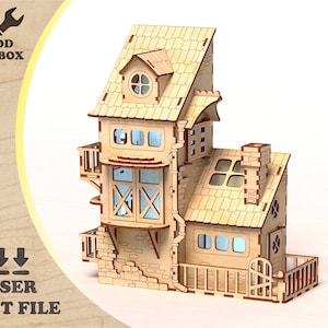 Maison celtique - fichier découpé au laser. Modèles de décoration de maison SVG / bâtiment en bois découpé au laser DXF / modèle de maison miniature CDR / plans vectoriels