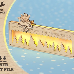 Calendrier de l'Avent de Noël - Père Noël - fichiers découpés au laser. Calendrier de l'Avent de Noël simple SVG DXF Ai CDR / compte à rebours pour Noël / modèle pour cnc
