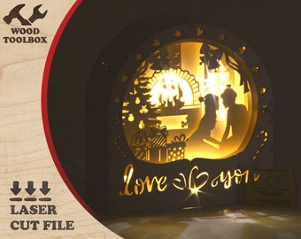 Archivo SVG de caja de sombra navideña / Archivo de corte láser de trineo de Papá Noel (descarga digital)