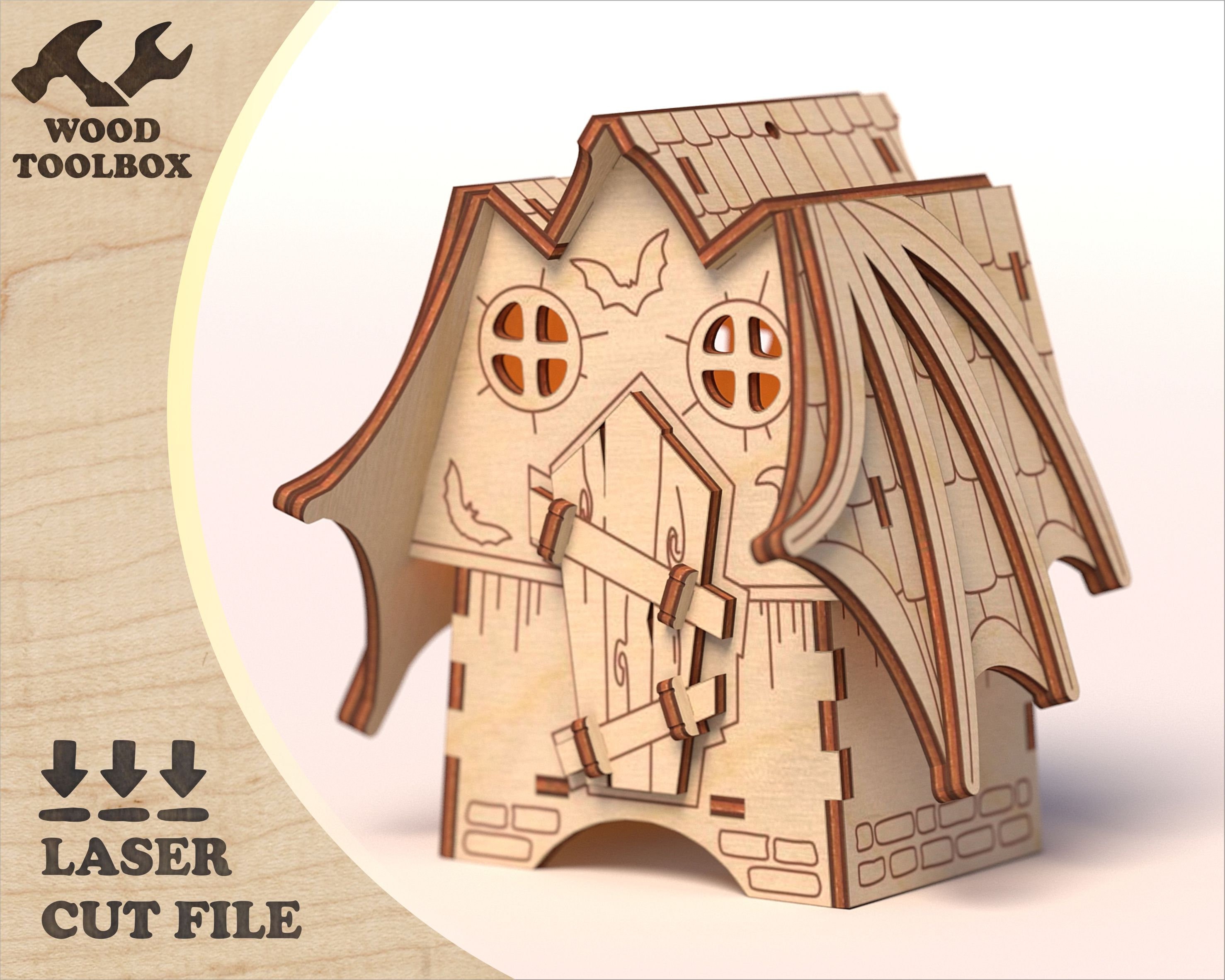 Halloween House - Bat - laser cut file. Halloween pattern SVG. Template for laser cutting and engraving in multiple formats files DXF CDR Ai