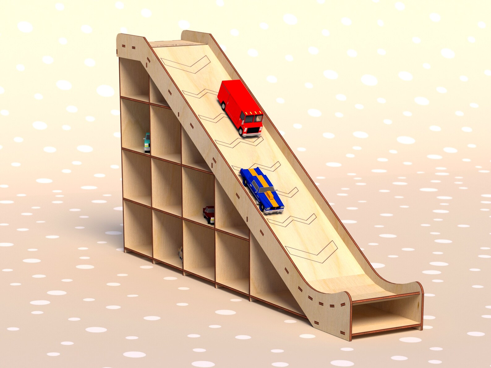 Pdf Ramp Toy Pattern Laser Cut Files Jumping Ramp With Parking Garage for Toy Cars for Kids ...