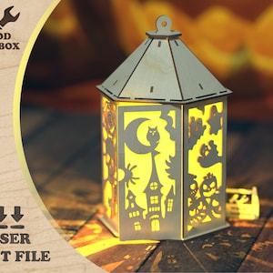 Halloween Lantern - laser cut file - Halloween SVG file / Haunted party DXF / vector plan for CNC / Halloween design ideas Ai
