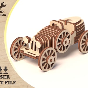 レーザーカット レトロカー - var.2 - コレクションからのレトロカーモデル - レーザーカット用デジタルパターン - PDF-DXF-CDR-Ai。ギフトのアイデア。
