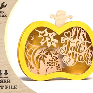 Thanksgiving decorative wooden pumpkin -  Shadow Box SVG Digital Download Files - Nightlight pumpkin SVG - decoration for family evening