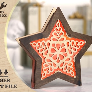 Stern Lightbox SVG | Feiertags-Nachtlampen-Vorlage | Weihnachtslaterne aus Holz | DIY Laser Cut Geschenk | Neujahr Wohnkultur