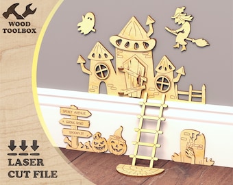Halloween door - laser cut file. Spooky decorations / Decor for Halloween party SVG / Halloween gosts house DXF / Halloween castle AI