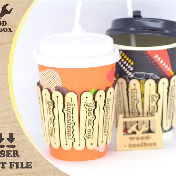 Wooden Coffee Cup Holder - laser cut files - Cup Sleeve  Cozy SVG, Coffee Cup Sleeve Template, Cup Display Card SVG, Coffee Cup Wrap Ads