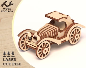 Lasergesneden retro-auto - var. 3 - retro automodel uit de collectie - Digitaal patroon voor lasergesneden - pdf-DXF-CDR-Ai. Ideecadeau voor kinderen