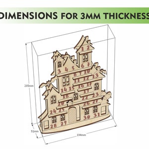 May include: A wooden haunted house advent calendar with 31 numbered doors. The house is 194 mm wide, 285 mm tall, and 51 mm deep.